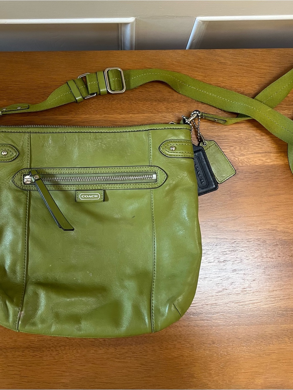 Coach Green Leather Crossbody with Silver Hardware